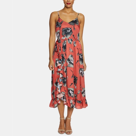 AVEC LES  FILLES Faux Wrap Floral Midi Dress - Picture 1 of 16